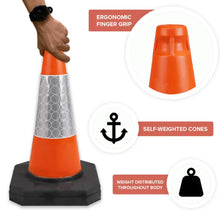 Load image into Gallery viewer, 4 x 1-Piece Orange Road Traffic Cone - High Quality Reflective Sleeves