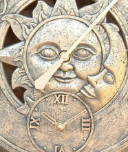 Load image into Gallery viewer, Outdoor Garden Wall Station Sun & Moon Clock Copper Effect with Thermometer