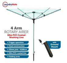 Load image into Gallery viewer, 60 Metre Rotary Airer 4 Arm Clothes Garden Washing Line