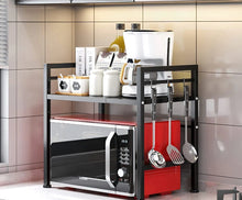 Load image into Gallery viewer, Black 2 Tier Adjustable Rack for Microwave Kitchen Storage