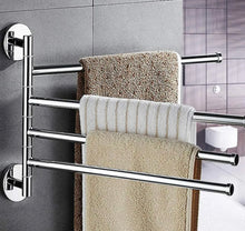 Load image into Gallery viewer, 4 Tier Swivel Towel Rail Chrome Wall Mounted Towel Bars
