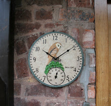 Load image into Gallery viewer, Garden Wall Station Thermometer Clock Outdoor Indoor 12β Bird Owl design