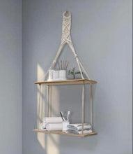 Load image into Gallery viewer, 2 Tier Hanging Floating Rope Wooden Shelves