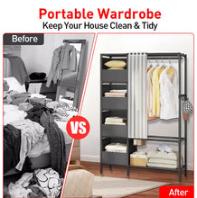 Load image into Gallery viewer, Metal Clothes Rail with Storage Shelves