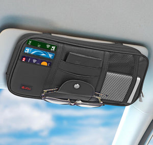 Car Sun Visor Multi-Pocket Pouch PU Leather Organiser