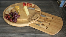 Load image into Gallery viewer, Wooden Cheese Board Oval Natural Bamboo with Slide Out Draw & 4 Knives