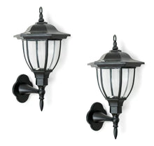 Load image into Gallery viewer, 2x Black Traditional Lantern Solar Wall Lights Outdoor Garden Fence Lighting