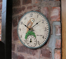 Load image into Gallery viewer, Garden Wall Station Thermometer Clock Outdoor Indoor 12β Bird Owl design