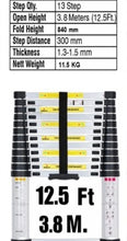 Load image into Gallery viewer, 3.8m Metre Telescopic Ladder 12.5ft Aluminium Extension Ladders