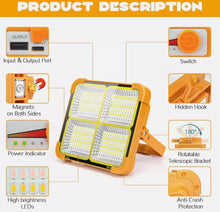 Load image into Gallery viewer, 2000W Rechargeable LED Work Light Solar Portable Floodlight