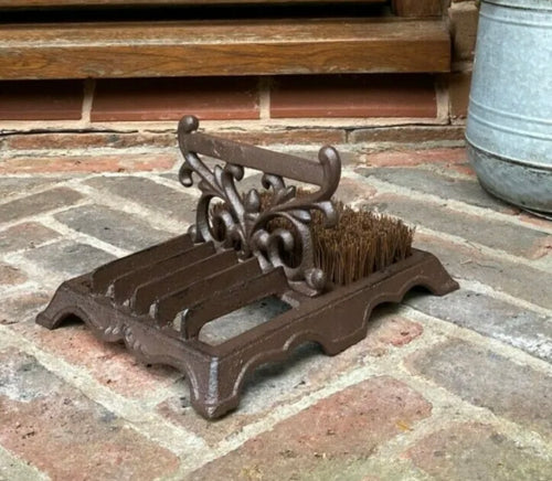 Vintage Style Cast Iron Ornate Boot Scraper And Brush