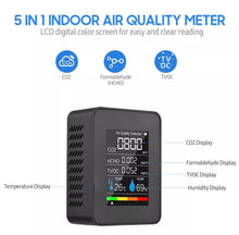 Load image into Gallery viewer, 5-in-1 CO2 TVOC Air Quality Meter Tester Semiconductor Carbon Dioxide Detector