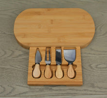 Load image into Gallery viewer, Bamboo Cheese Board & 4 Knife Set