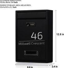 Load image into Gallery viewer, Personalised Letter Box Post Box Wall Mounted with Combination Lock