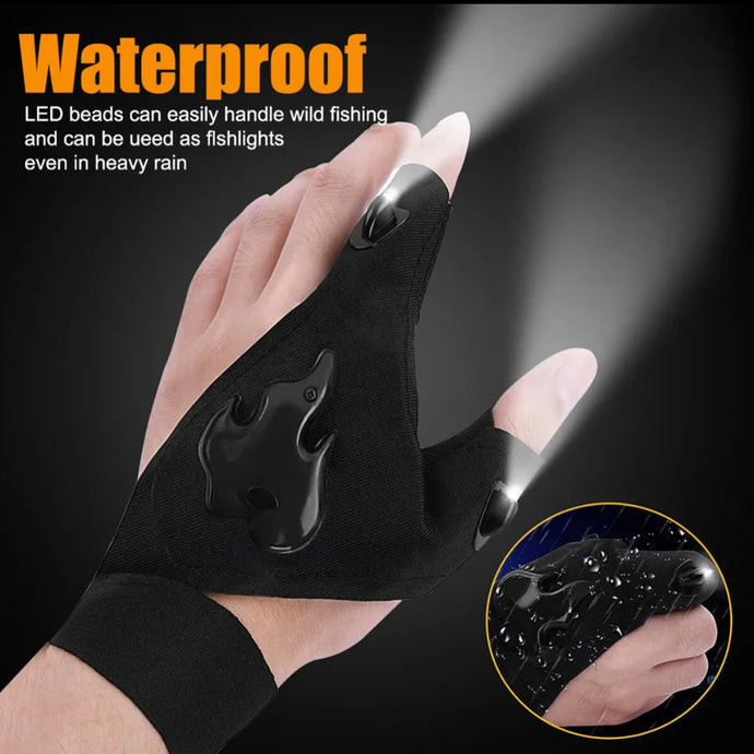 2pc LED Flashlight Glow Gloves Finger Light Gloves Waterproof
