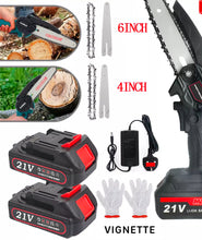 Load image into Gallery viewer, Cordless Mini Chainsaw 4” 6” Wood Cutter 2 Batteries