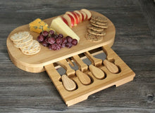 Load image into Gallery viewer, Bamboo Cheese Board & 4 Knife Set