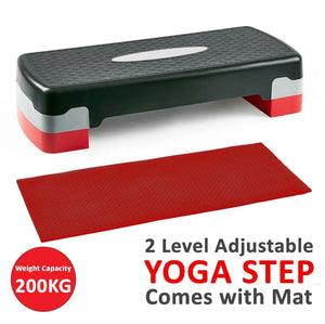 Yoga Gym Stepper & Mat Home Fitness Aerobic Exercise 2 Level Adjustable Step