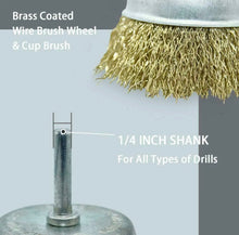 Load image into Gallery viewer, 9Pcs Brass Coated Wire Cleaning Wheel Cup Brush Drill Attachment Bit Kit Tool