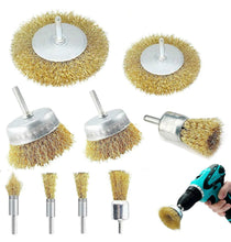 Load image into Gallery viewer, 9Pcs Brass Coated Wire Cleaning Wheel Cup Brush Drill Attachment Bit Kit Tool