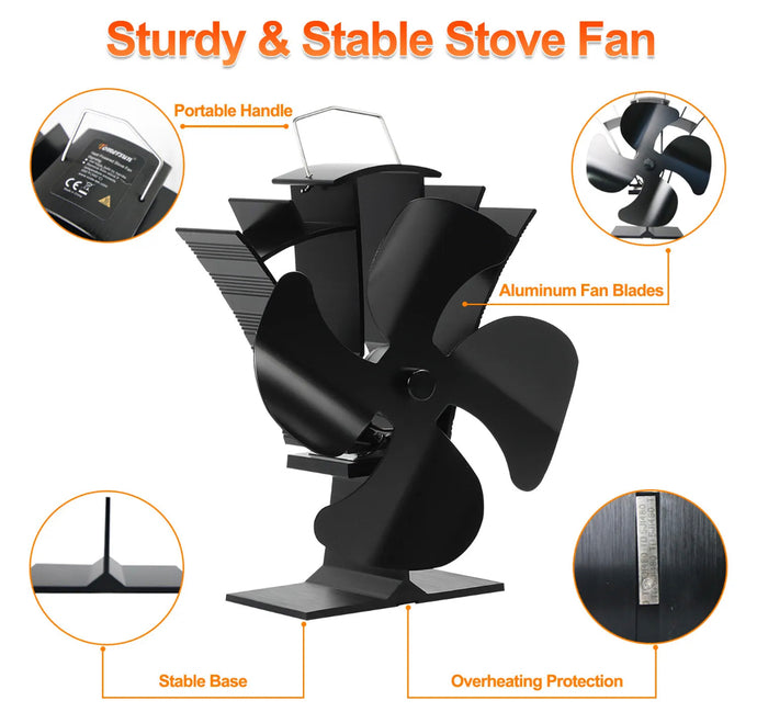 4 Blade Stove Top Fan for Log Burner/Fireplace/Stove Eco Friendly Silent
