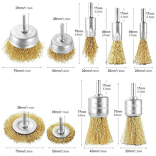 Load image into Gallery viewer, 9Pcs Brass Coated Wire Cleaning Wheel Cup Brush Drill Attachment Bit Kit Tool