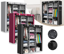 Load image into Gallery viewer, Canvas Fabric Wardrobe Shelving Storage Cupboard With Hanging Rail