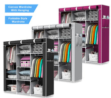 Load image into Gallery viewer, Canvas Fabric Wardrobe Shelving Storage Cupboard With Hanging Rail