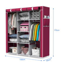 Load image into Gallery viewer, Canvas Fabric Wardrobe Shelving Storage Cupboard With Hanging Rail