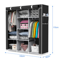 Load image into Gallery viewer, Canvas Fabric Wardrobe Shelving Storage Cupboard With Hanging Rail