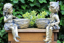 Load image into Gallery viewer, Garden Ornament Planters or Bird Feeders Cherubs Boy & Girl