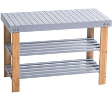 Load image into Gallery viewer, 3 Tier Shoe Rack Seating Bench Hallway Storage Organiser Holder Stand Bamboo