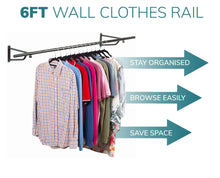 Load image into Gallery viewer, Black Wall Mounted Garment Clothes Rail Hanging Shop Display Powder Coated Rack