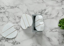 Load image into Gallery viewer, 6pc Grey Wooden Heart Coasters & Holder Vintage Shabby Chic