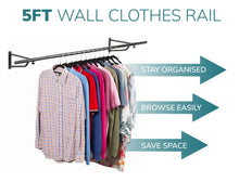 Load image into Gallery viewer, Black Wall Mounted Garment Clothes Rail Hanging Shop Display Powder Coated Rack