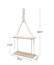 Load image into Gallery viewer, 2 Tier Hanging Floating Rope Wooden Shelves