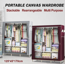 Load image into Gallery viewer, Canvas Covered Wardrobe Metal Frame Portable Storage