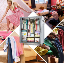 Load image into Gallery viewer, Canvas Covered Wardrobe Metal Frame Portable Storage