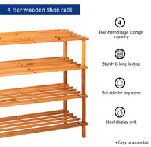 Load image into Gallery viewer, 4 Tier Wooden Slated Shoe Rack Holder Natural, Walnut or Dark Wood