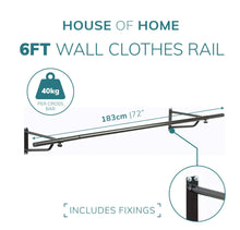 Load image into Gallery viewer, Black Wall Mounted Garment Clothes Rail Hanging Shop Display Powder Coated Rack