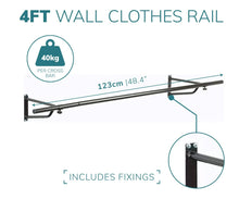 Load image into Gallery viewer, Black Wall Mounted Garment Clothes Rail Hanging Shop Display Powder Coated Rack