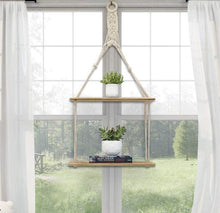 Load image into Gallery viewer, 2 Tier Hanging Floating Rope Wooden Shelves