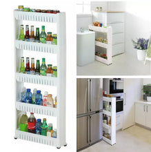Load image into Gallery viewer, Slide Out Kitchen Trolley Rack Holder Slimline Storage 3 / 5 Shelves on Wheels