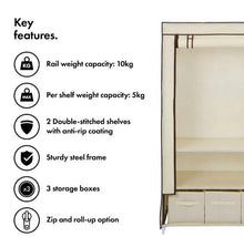 Load image into Gallery viewer, Fabric Canvas Wardrobe with Drawers & Hanging Rail Clothes Storage Cupboard 88x45x170cm | 3 Drawers Included