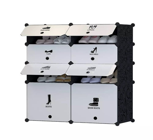 DIY 8 Cube Shoe Rack Multi Use Modular Organiser Storage Plastic Cabinet