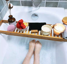 Load image into Gallery viewer, Bamboo Wooden Bath Caddy Tray Bathtub Board Bath Shelf Wine Tablet Holder Rack