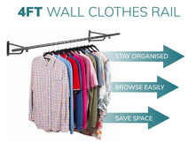 Load image into Gallery viewer, Black Wall Mounted Garment Clothes Rail Hanging Shop Display Powder Coated Rack