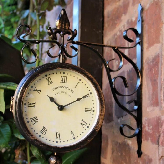 Garden Station Outdoor Wall Clock Thermometer Double sided Swivels
