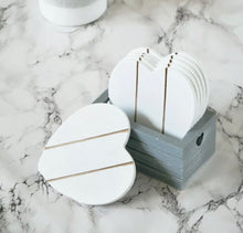 Load image into Gallery viewer, 6pc Grey Wooden Heart Coasters & Holder Vintage Shabby Chic