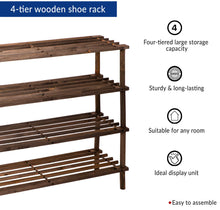 Load image into Gallery viewer, 4 Tier Wooden Slated Shoe Rack Holder Natural, Walnut or Dark Wood